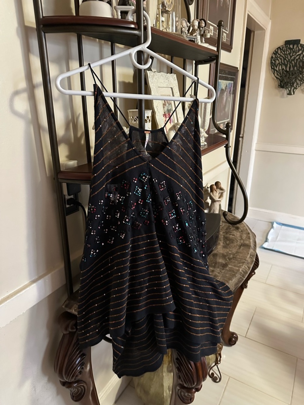 Free People Black Strappy Embellished V-Neck Tank brand new without tags